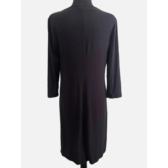 Garnet Hill Tiered Ruffle Knit Dress Size Medium Black Midi Rayon Cotton Stretch - Picture 3 of 11